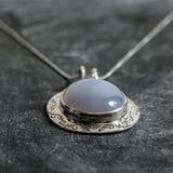 Chalcedony Pendant, Natural Chalcedony Necklace, Blue Chalcedony Pendant, Silver Statement Pendant, Vintage Silver Pendant, Rare by Adina