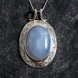 Chalcedony Pendant, Natural Chalcedony Necklace, Blue Chalcedony Pendant, Silver Statement Pendant, Vintage Silver Pendant, Rare by Adina
