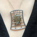 Labradorite Silver Pendant, Natural Labradorite Necklace, Silver Statement Necklace, Artistic Pendant, Brown Vintage Necklace, Rare by Adina