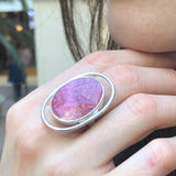 Rhodochrosite Ring, Large Pink Ring, Flat Stone Ring, Solid Stone Ring, Pink Statement Ring, Solid Silver Ring, Natural Rhodochrosite