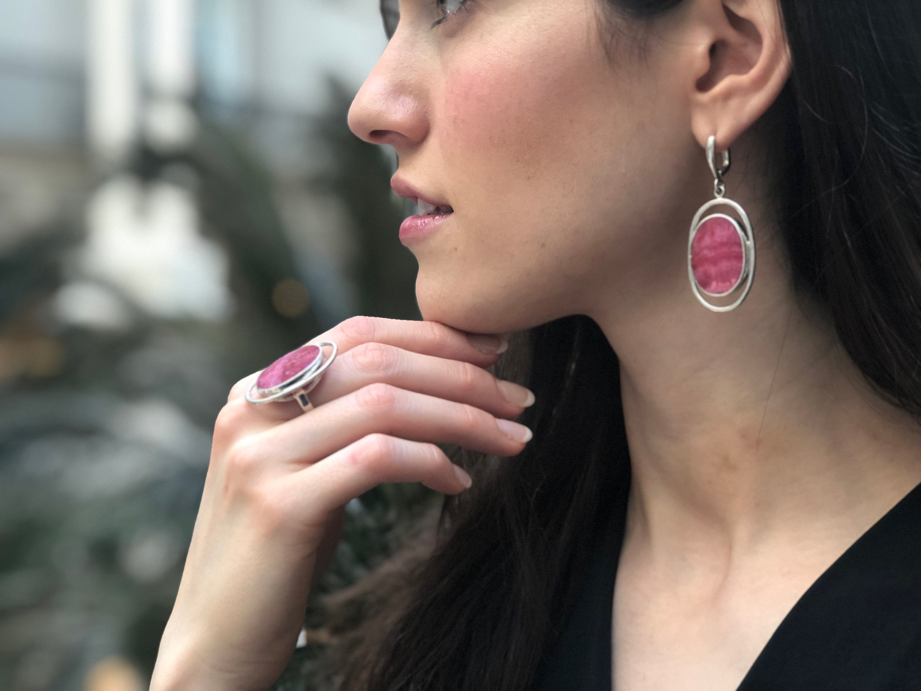 Rhodochrosite Ring, Large Pink Ring, Flat Stone Ring, Solid Stone Ring, Pink Statement Ring, Solid Silver Ring, Natural Rhodochrosite