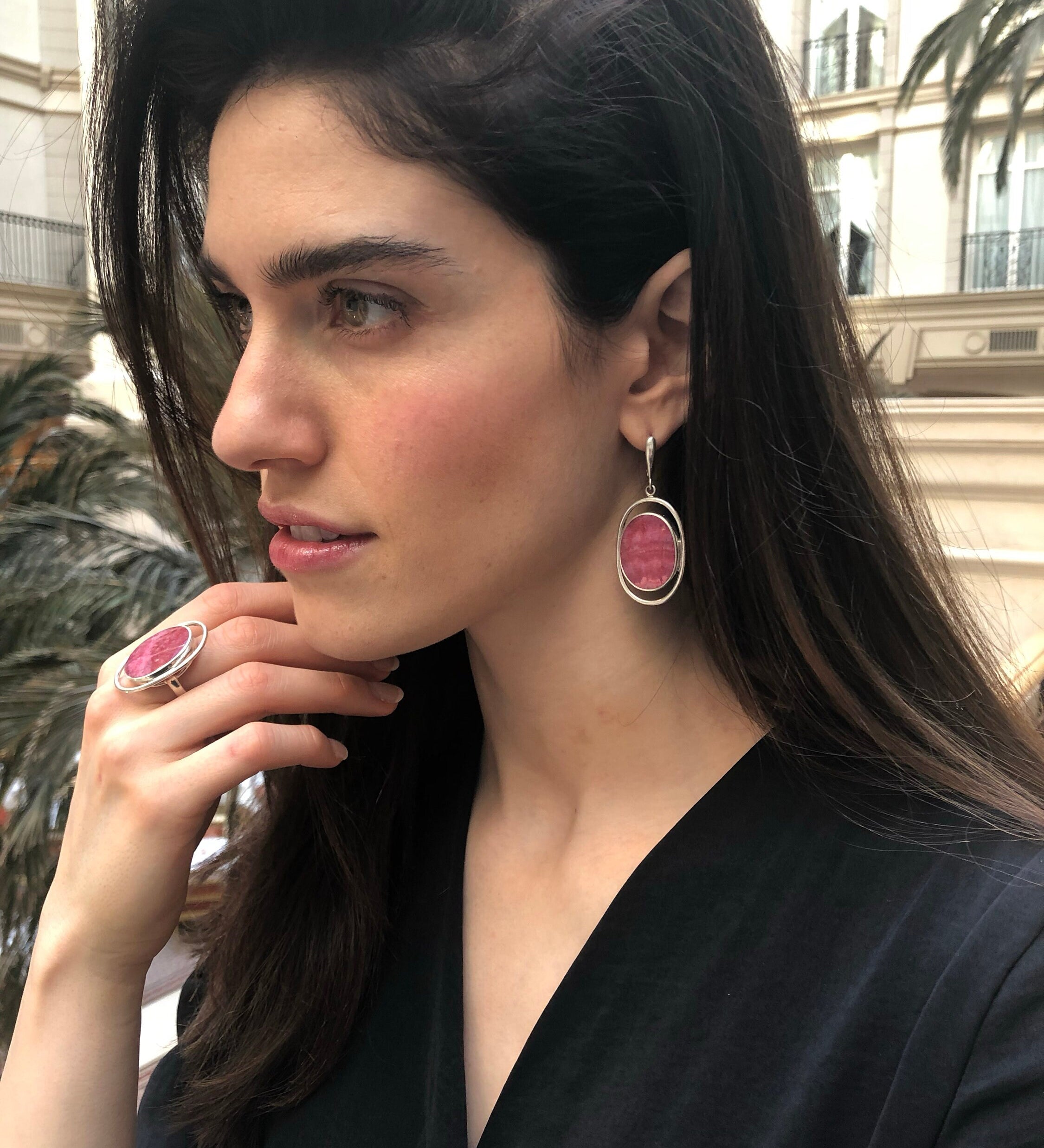 Rhodochrosite Ring, Large Pink Ring, Flat Stone Ring, Solid Stone Ring, Pink Statement Ring, Solid Silver Ring, Natural Rhodochrosite