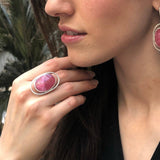 Rhodochrosite Ring, Large Pink Ring, Flat Stone Ring, Solid Stone Ring, Pink Statement Ring, Solid Silver Ring, Natural Rhodochrosite