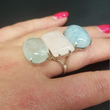 Statement Ring, Rose Quartz Ring, Aventurine Ring, Cherry Quartz Ring, 3 Stone Ring, January Birthstone, May birthstone, Unique Stone Ring