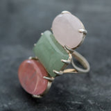 Statement Ring, Rose Quartz Ring, Aventurine Ring, Cherry Quartz Ring, 3 Stone Ring, January Birthstone, May birthstone, Unique Stone Ring