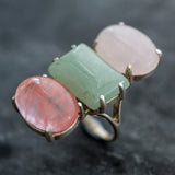 Statement Ring, Rose Quartz Ring, Aventurine Ring, Cherry Quartz Ring, 3 Stone Ring, January Birthstone, May birthstone, Unique Stone Ring