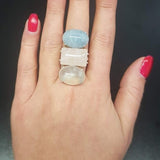 Statement Ring, Rose Quartz Ring, Aventurine Ring, Cherry Quartz Ring, 3 Stone Ring, January Birthstone, May birthstone, Unique Stone Ring