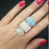 Statement Ring, Rose Quartz Ring, Aventurine Ring, Cherry Quartz Ring, 3 Stone Ring, January Birthstone, May birthstone, Unique Stone Ring