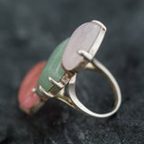 Statement Ring, Rose Quartz Ring, Aventurine Ring, Cherry Quartz Ring, 3 Stone Ring, January Birthstone, May birthstone, Unique Stone Ring