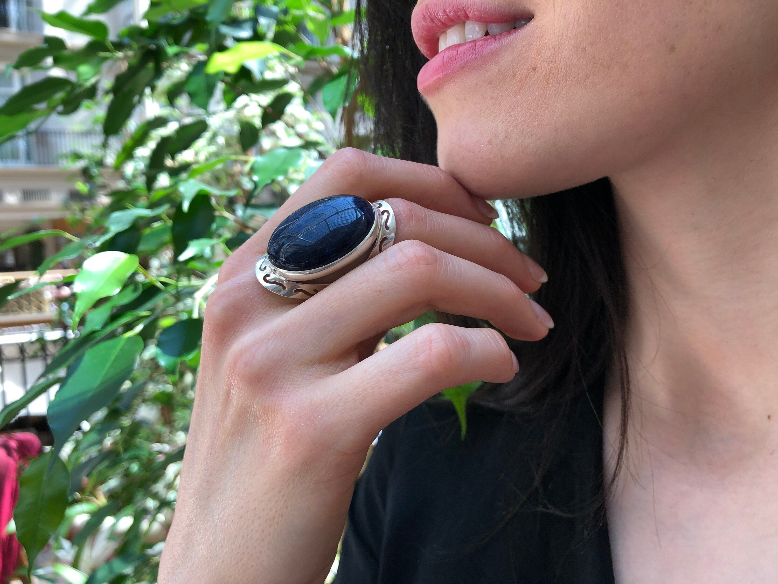 Large Sodalite Ring, Blue Sodalite Ring, Natural Sodalite, Oval Vintage Rings, Large Stone Ring, Deep Blue Ring, Solid Silver Ring, Sodalite