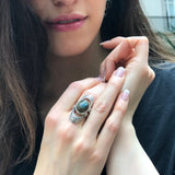 Labradorite Ring, Natural Labradorite, Long Tribal Ring, Oval Ring, Black Ring, Statement Ring, Vintage Ring, Tribal Ring, Solid Silver Ring