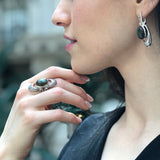 Labradorite Ring, Natural Labradorite, Long Tribal Ring, Oval Ring, Black Ring, Statement Ring, Vintage Ring, Tribal Ring, Solid Silver Ring