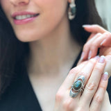 Labradorite Ring, Natural Labradorite, Long Tribal Ring, Oval Ring, Black Ring, Statement Ring, Vintage Ring, Tribal Ring, Solid Silver Ring