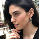 Labradorite Earrings, Natural Labradorite, Tribal Earrings, Long Heavy Earrings, Black Earrings, Statement Earrings, Solid Silver Earrings