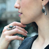 Labradorite Earrings, Natural Labradorite, Tribal Earrings, Long Heavy Earrings, Black Earrings, Statement Earrings, Solid Silver Earrings
