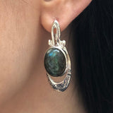 Labradorite Earrings, Natural Labradorite, Tribal Earrings, Long Heavy Earrings, Black Earrings, Statement Earrings, Solid Silver Earrings