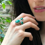 Malachite Ring, Statement Ring, Large Green Ring, Vintage Ring, Unique Stone Ring, Leaf Ring, Natural Malachite, Big Ring, Solid Silver Ring