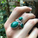 Malachite Ring, Statement Ring, Large Green Ring, Vintage Ring, Unique Stone Ring, Leaf Ring, Natural Malachite, Big Ring, Solid Silver Ring