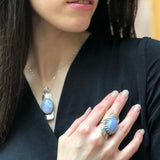 Long Ring, Blue Lace Agate Ring, Symbolic Ring, Shield Ring, Tribal Ring, Lilac Ring, Vintage Ring, Artistic Silver Ring, Solid Silver Ring