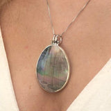 Shell Pearl Pendant, Mother of Pearl, Boho Pendant, Luster Pendant, Natural Statement Pendant, Rainbow Pendant, Solid Silver Pendant