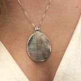 Shell Pearl Pendant, Mother of Pearl, Boho Pendant, Luster Pendant, Natural Statement Pendant, Rainbow Pendant, Solid Silver Pendant