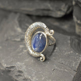 Crescent Ring, Natural Kyanite Ring, Statement Ring, Tribal Ring, Large Blue Ring, Blue Vintage Ring, Blue Crescent Ring, Solid Silver Ring