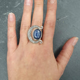 Crescent Ring, Natural Kyanite Ring, Statement Ring, Tribal Ring, Large Blue Ring, Blue Vintage Ring, Blue Crescent Ring, Solid Silver Ring