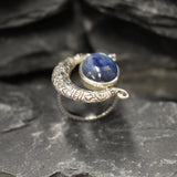 Crescent Ring, Natural Kyanite Ring, Statement Ring, Tribal Ring, Large Blue Ring, Blue Vintage Ring, Blue Crescent Ring, Solid Silver Ring