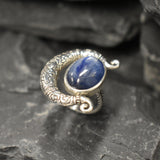 Crescent Ring, Natural Kyanite Ring, Statement Ring, Tribal Ring, Large Blue Ring, Blue Vintage Ring, Blue Crescent Ring, Solid Silver Ring