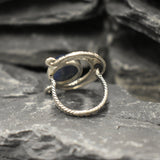 Crescent Ring, Natural Kyanite Ring, Statement Ring, Tribal Ring, Large Blue Ring, Blue Vintage Ring, Blue Crescent Ring, Solid Silver Ring