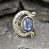 Crescent Ring, Natural Kyanite Ring, Statement Ring, Tribal Ring, Large Blue Ring, Blue Vintage Ring, Blue Crescent Ring, Solid Silver Ring