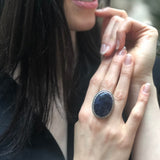 Large Sodalite Ring, Natural Sodalite, Statement Ring, Vintage Ring, Heavy Ring, Large Oval Ring, Dark Blue Ring, Artisan Ring, Silver Ring