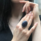 Large Sodalite Ring, Natural Sodalite, Statement Ring, Vintage Ring, Heavy Ring, Large Oval Ring, Dark Blue Ring, Artisan Ring, Silver Ring