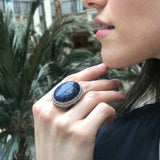 Large Sodalite Ring, Natural Sodalite, Statement Ring, Vintage Ring, Heavy Ring, Large Oval Ring, Dark Blue Ring, Artisan Ring, Silver Ring