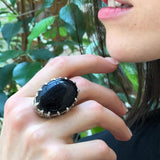 Large Sandstone Ring, Black Vintage Ring, Statement Ring, Blue Sandstone, Heavy Ring, Tall Ring, Chunky Ring, Smith Ring, Solid Silver Ring