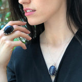 Large Sandstone Ring, Black Vintage Ring, Statement Ring, Blue Sandstone, Heavy Ring, Tall Ring, Chunky Ring, Smith Ring, Solid Silver Ring