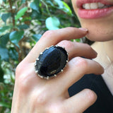 Large Sandstone Ring, Black Vintage Ring, Statement Ring, Blue Sandstone, Heavy Ring, Tall Ring, Chunky Ring, Smith Ring, Solid Silver Ring