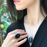 Large Sandstone Ring, Black Vintage Ring, Statement Ring, Blue Sandstone, Heavy Ring, Tall Ring, Chunky Ring, Smith Ring, Solid Silver Ring