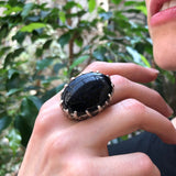 Large Sandstone Ring, Black Vintage Ring, Statement Ring, Blue Sandstone, Heavy Ring, Tall Ring, Chunky Ring, Smith Ring, Solid Silver Ring