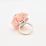 Large Rose Ring, Created Coral, Statement Ring, Flower Ring, Romantic Ring, Carved Ring, Large Pink Ring, Angel Skin Ring, Solid Silver Ring