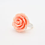 Large Rose Ring, Created Coral, Statement Ring, Flower Ring, Romantic Ring, Carved Ring, Large Pink Ring, Angel Skin Ring, Solid Silver Ring