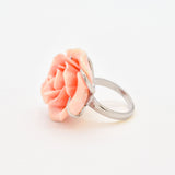 Large Rose Ring, Created Coral, Statement Ring, Flower Ring, Romantic Ring, Carved Ring, Large Pink Ring, Angel Skin Ring, Solid Silver Ring