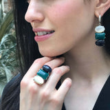 Danglign Earrings, Sandstone Earrings, Green Agate Earrings, Mother Of Pearl, 3 Stone Earrings, Multistone Earrings, Solid Silver Earrings