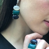 Danglign Earrings, Sandstone Earrings, Green Agate Earrings, Mother Of Pearl, 3 Stone Earrings, Multistone Earrings, Solid Silver Earrings