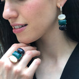 Danglign Earrings, Sandstone Earrings, Green Agate Earrings, Mother Of Pearl, 3 Stone Earrings, Multistone Earrings, Solid Silver Earrings