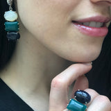 Danglign Earrings, Sandstone Earrings, Green Agate Earrings, Mother Of Pearl, 3 Stone Earrings, Multistone Earrings, Solid Silver Earrings