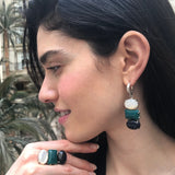 Danglign Earrings, Sandstone Earrings, Green Agate Earrings, Mother Of Pearl, 3 Stone Earrings, Multistone Earrings, Solid Silver Earrings