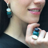 Danglign Earrings, Sandstone Earrings, Green Agate Earrings, Mother Of Pearl, 3 Stone Earrings, Multistone Earrings, Solid Silver Earrings