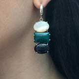 Danglign Earrings, Sandstone Earrings, Green Agate Earrings, Mother Of Pearl, 3 Stone Earrings, Multistone Earrings, Solid Silver Earrings