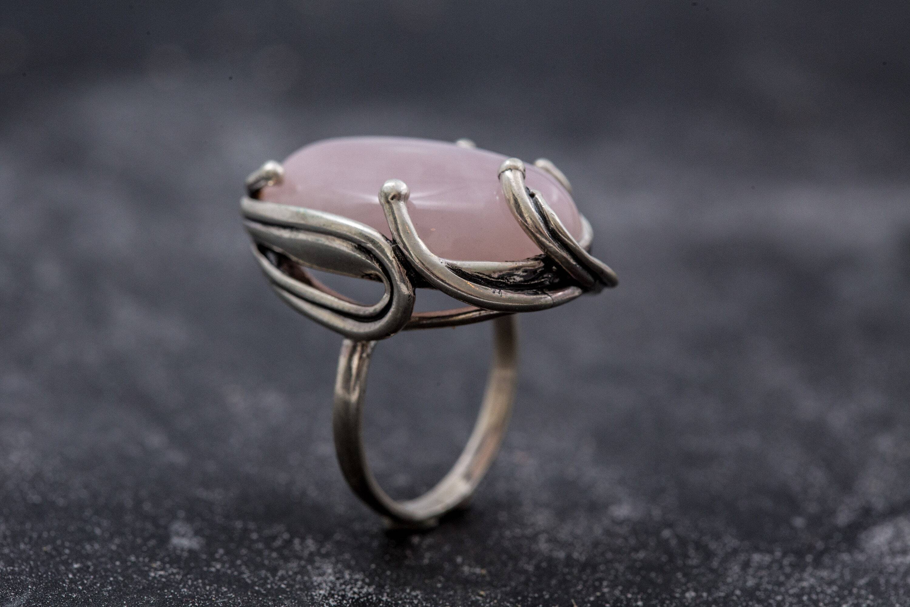 Unique Ring, Rose Quartz Ring, Natural Rose Quartz, Statement Ring, January Birthstone, Vintage Ring, Pink Ring, Silver Ring, Rose Quartz